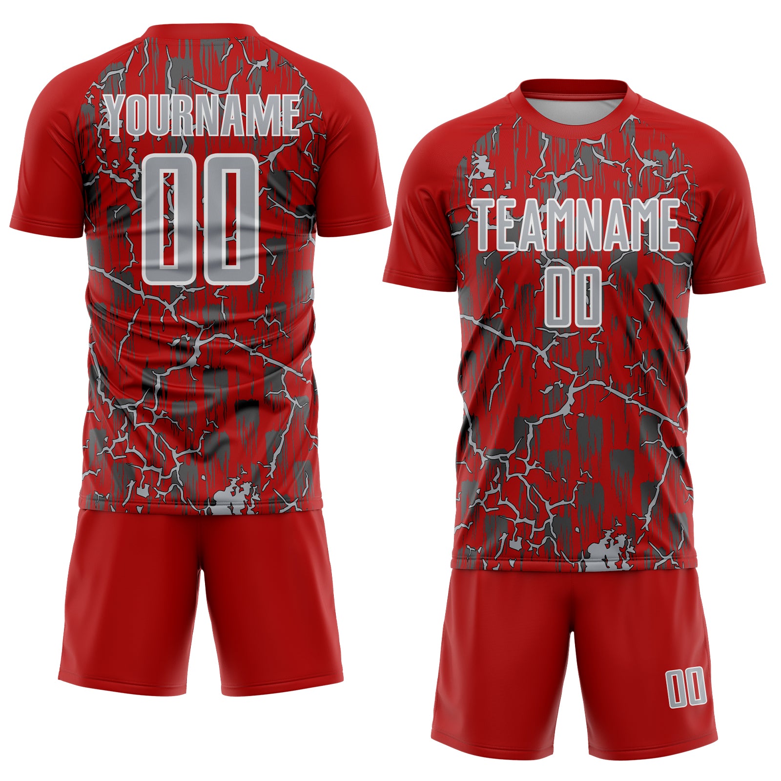 Custom Red Gray-White Lightning Sublimation Soccer Uniform Jersey