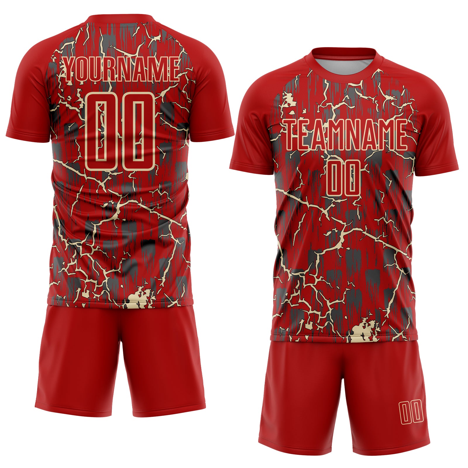 Custom Red Cream Lightning Sublimation Soccer Uniform Jersey