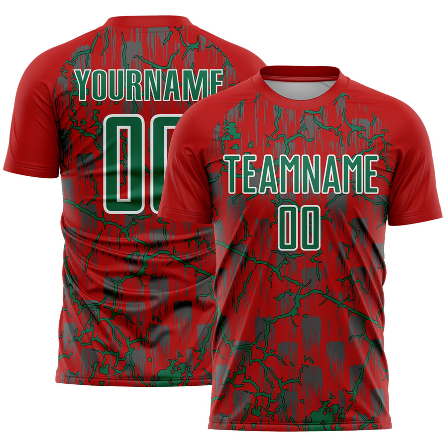 Custom Red Kelly Green-White Lightning Sublimation Soccer Uniform Jersey