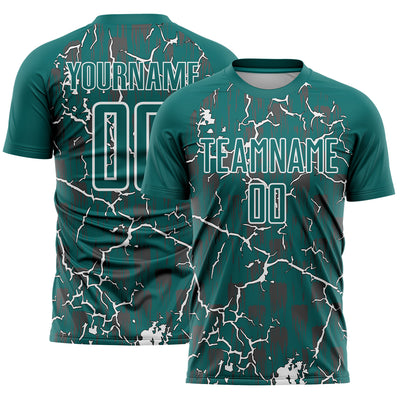 Custom Teal White Lightning Sublimation Soccer Uniform Jersey