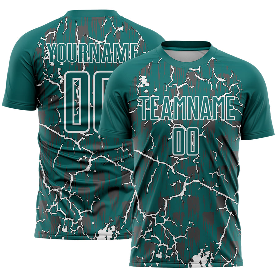 Custom Teal White Lightning Sublimation Soccer Uniform Jersey