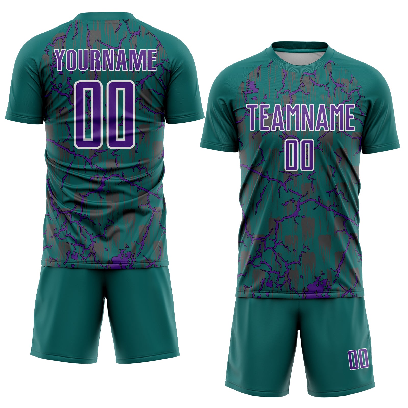 Custom Teal Purple-White Lightning Sublimation Soccer Uniform Jersey