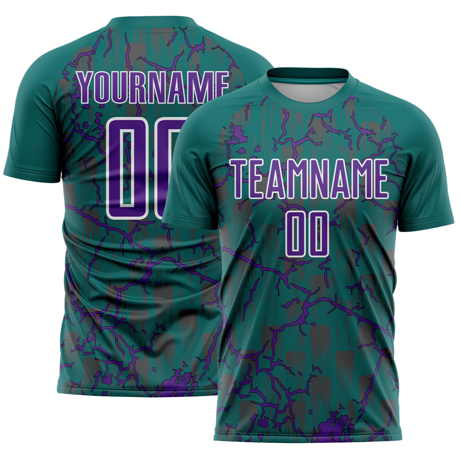 Custom Teal Purple-White Lightning Sublimation Soccer Uniform Jersey