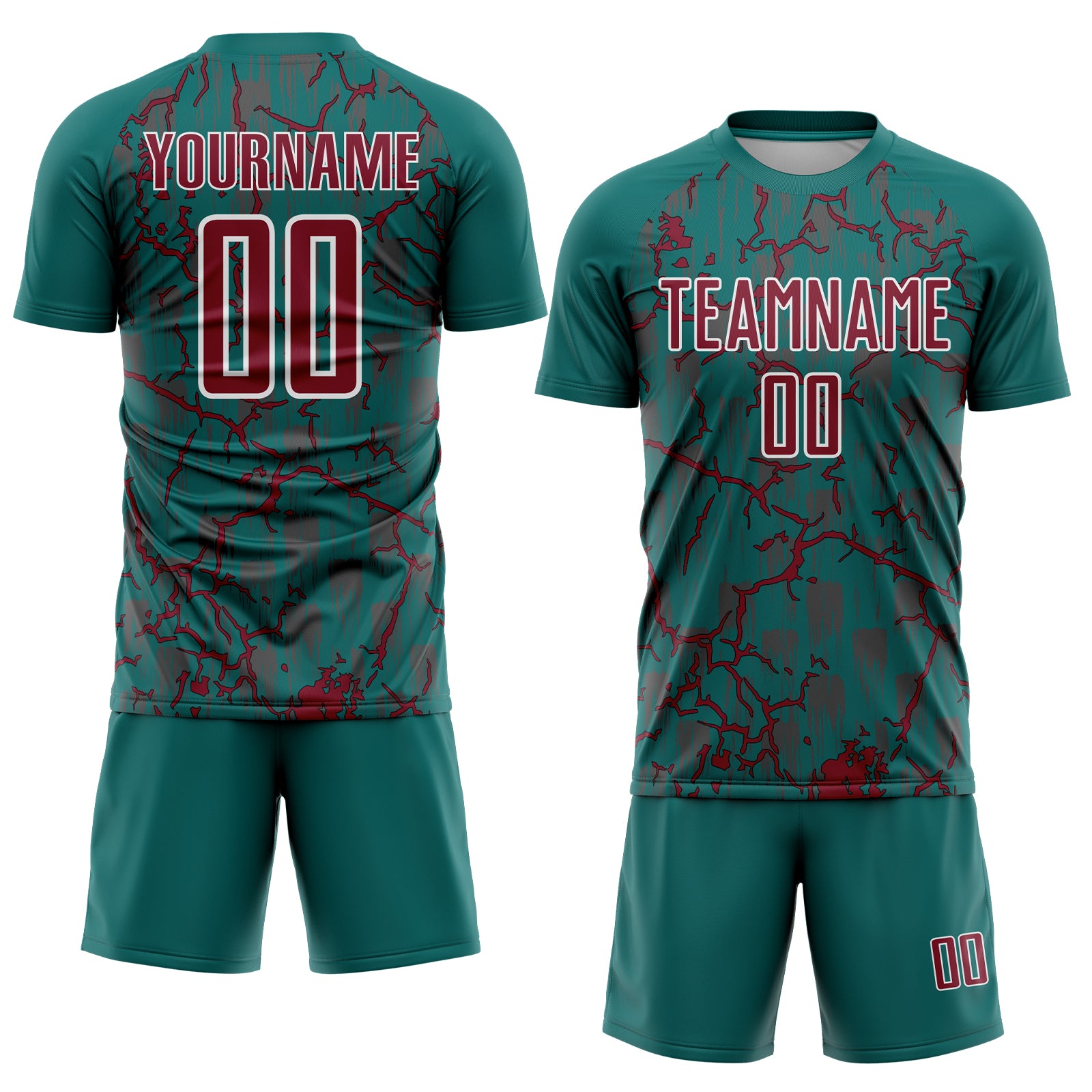 Custom Teal Crimson-White Lightning Sublimation Soccer Uniform Jersey