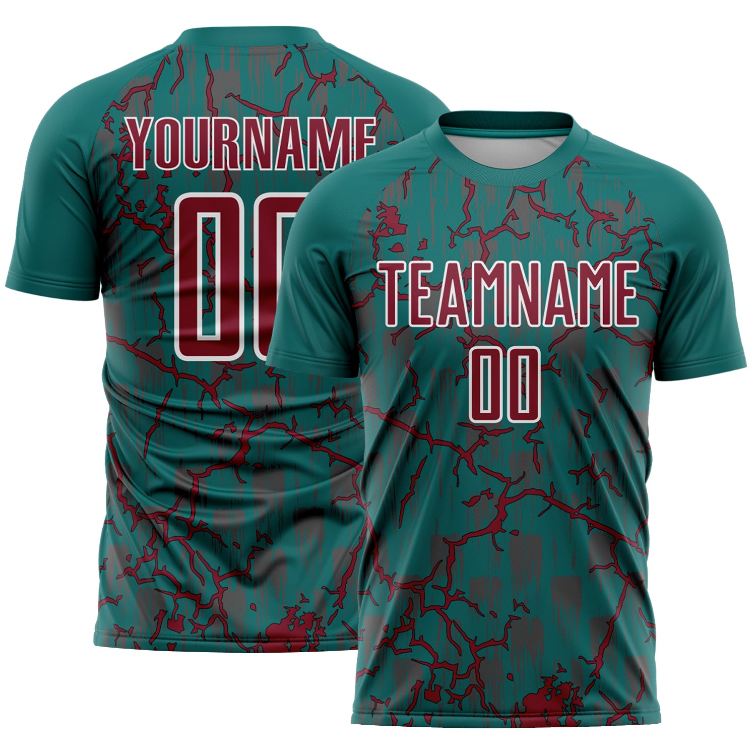 Custom Teal Crimson-White Lightning Sublimation Soccer Uniform Jersey