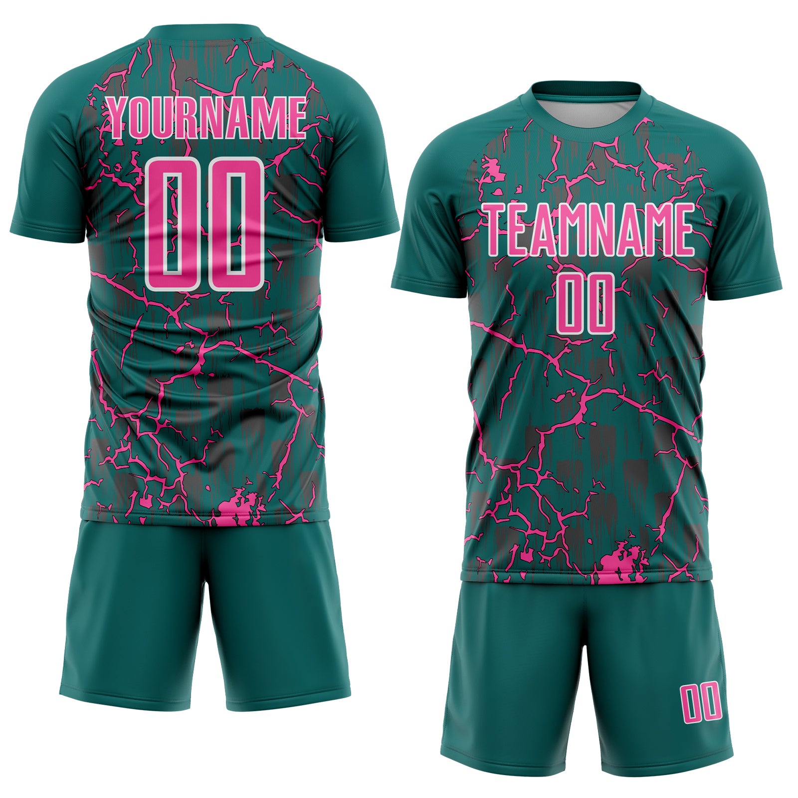 Custom Teal Pink-White Lightning Sublimation Soccer Uniform Jersey