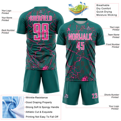 Custom Teal Pink-White Lightning Sublimation Soccer Uniform Jersey