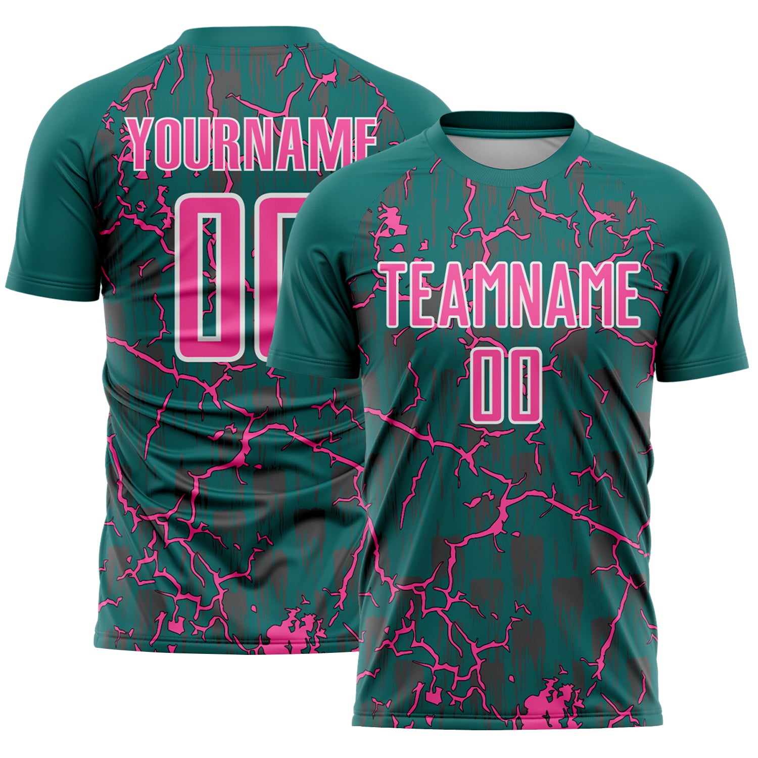 Custom Teal Pink-White Lightning Sublimation Soccer Uniform Jersey