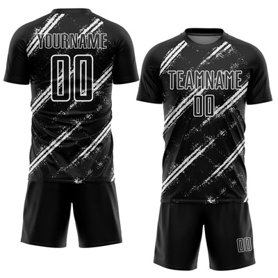 Custom Black White Abstract Fragment Art Splash Sublimation Soccer Uniform Jersey