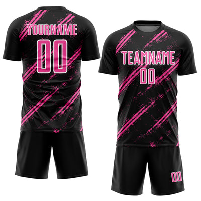Custom Black Pink-White Abstract Fragment Art Splash Sublimation Soccer Uniform Jersey