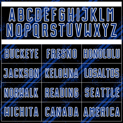 Custom Black Royal-White Abstract Fragment Art Splash Sublimation Soccer Uniform Jersey