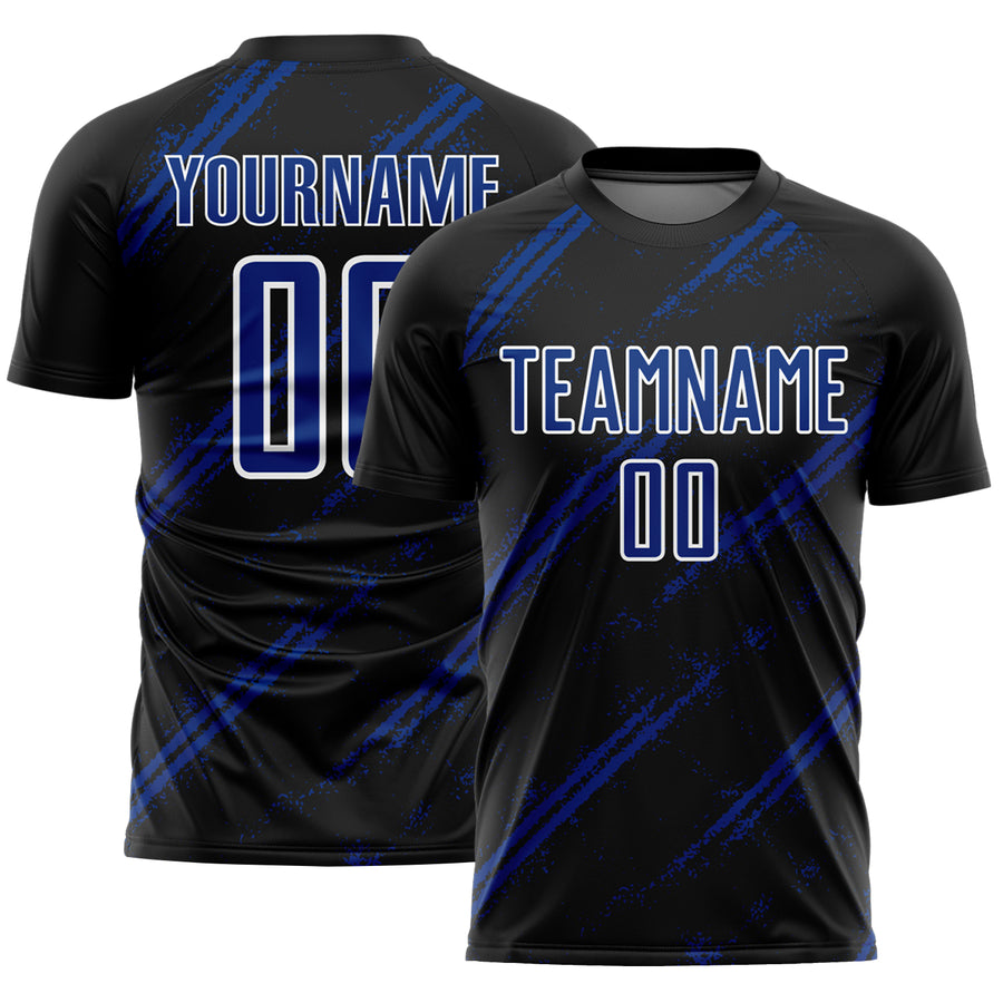 Custom Black Royal-White Abstract Fragment Art Splash Sublimation Soccer Uniform Jersey