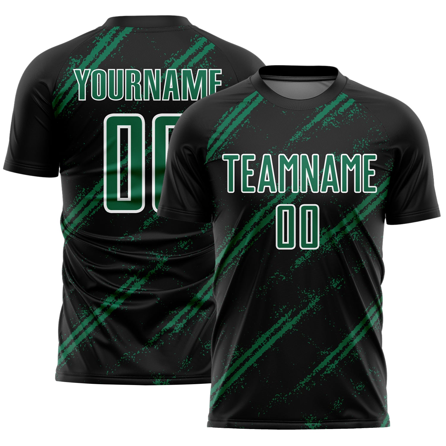 Custom Black Kelly Green-White Abstract Fragment Art Splash Sublimation Soccer Uniform Jersey