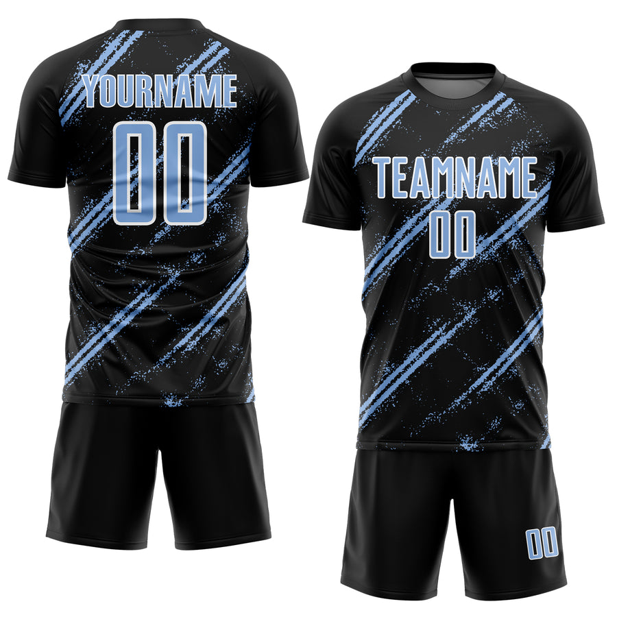 Custom Black Light Blue-White Abstract Fragment Art Splash Sublimation Soccer Uniform Jersey