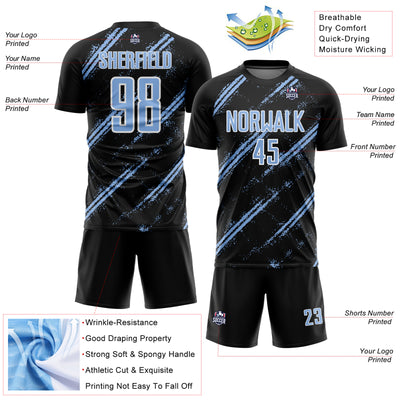 Custom Black Light Blue-White Abstract Fragment Art Splash Sublimation Soccer Uniform Jersey