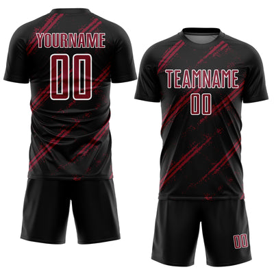 Custom Black Crimson-White Abstract Fragment Art Splash Sublimation Soccer Uniform Jersey