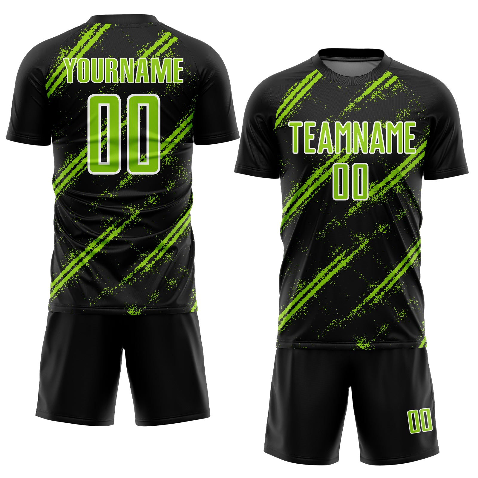 Custom Black Neon Green-White Abstract Fragment Art Splash Sublimation Soccer Uniform Jersey