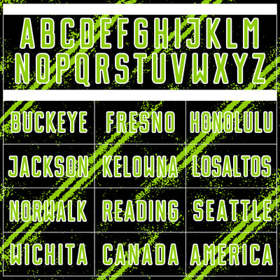 Custom Black Neon Green-White Abstract Fragment Art Splash Sublimation Soccer Uniform Jersey