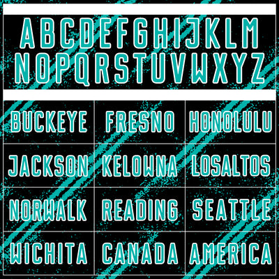 Custom Black Aqua-White Abstract Fragment Art Splash Sublimation Soccer Uniform Jersey