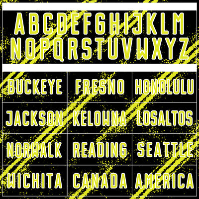 Custom Black Neon Yellow-White Abstract Fragment Art Splash Sublimation Soccer Uniform Jersey