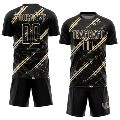 Custom Black Cream Abstract Fragment Art Splash Sublimation Soccer Uniform Jersey
