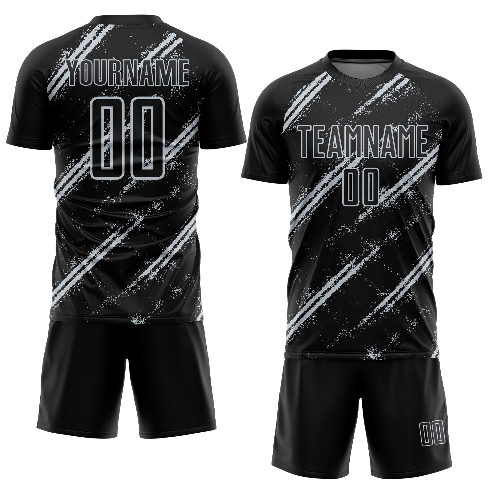 Custom Black Silver Abstract Fragment Art Splash Sublimation Soccer Uniform Jersey