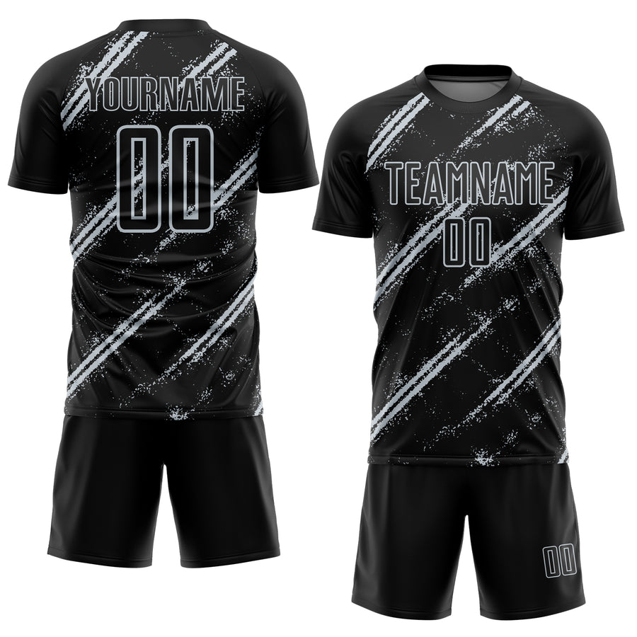 Custom Black Silver Abstract Fragment Art Splash Sublimation Soccer Uniform Jersey