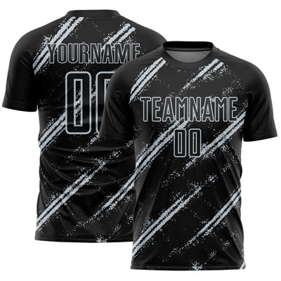 Custom Black Silver Abstract Fragment Art Splash Sublimation Soccer Uniform Jersey