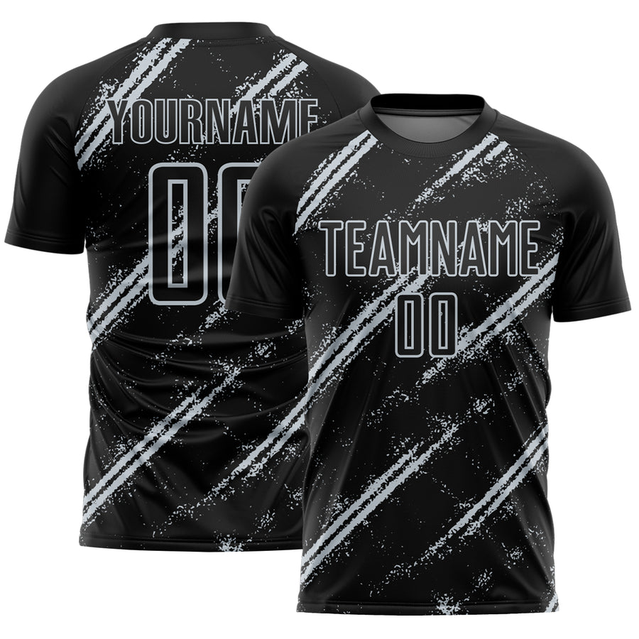 Custom Black Silver Abstract Fragment Art Splash Sublimation Soccer Uniform Jersey