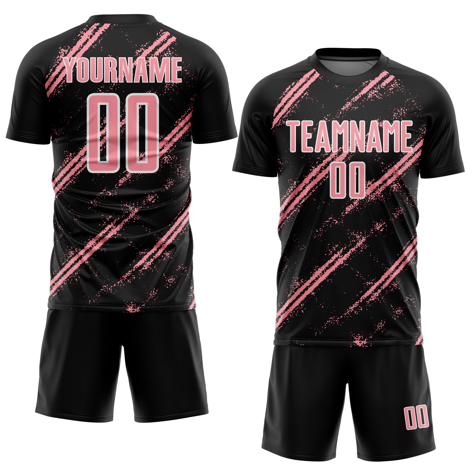 Custom Black Medium Pink-White Abstract Fragment Art Splash Sublimation Soccer Uniform Jersey