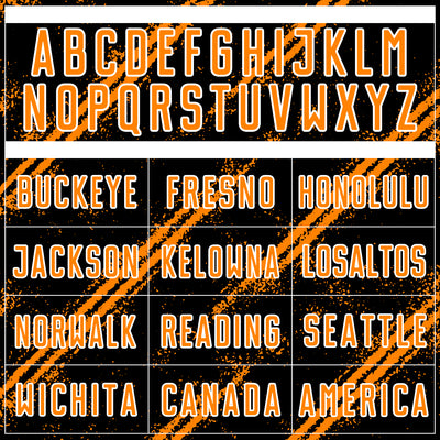 Custom Black Bay Orange-White Abstract Fragment Art Splash Sublimation Soccer Uniform Jersey