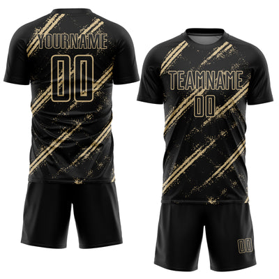 Custom Black Vegas Gold Abstract Fragment Art Splash Sublimation Soccer Uniform Jersey