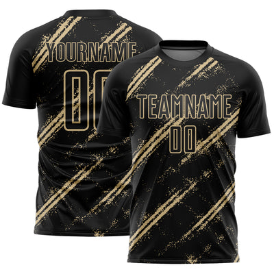 Custom Black Vegas Gold Abstract Fragment Art Splash Sublimation Soccer Uniform Jersey