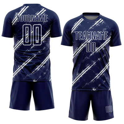 Custom Navy White Abstract Fragment Art Splash Sublimation Soccer Uniform Jersey