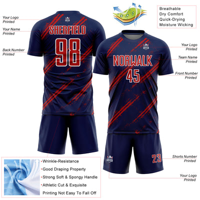 Custom Navy Red-White Abstract Fragment Art Splash Sublimation Soccer Uniform Jersey