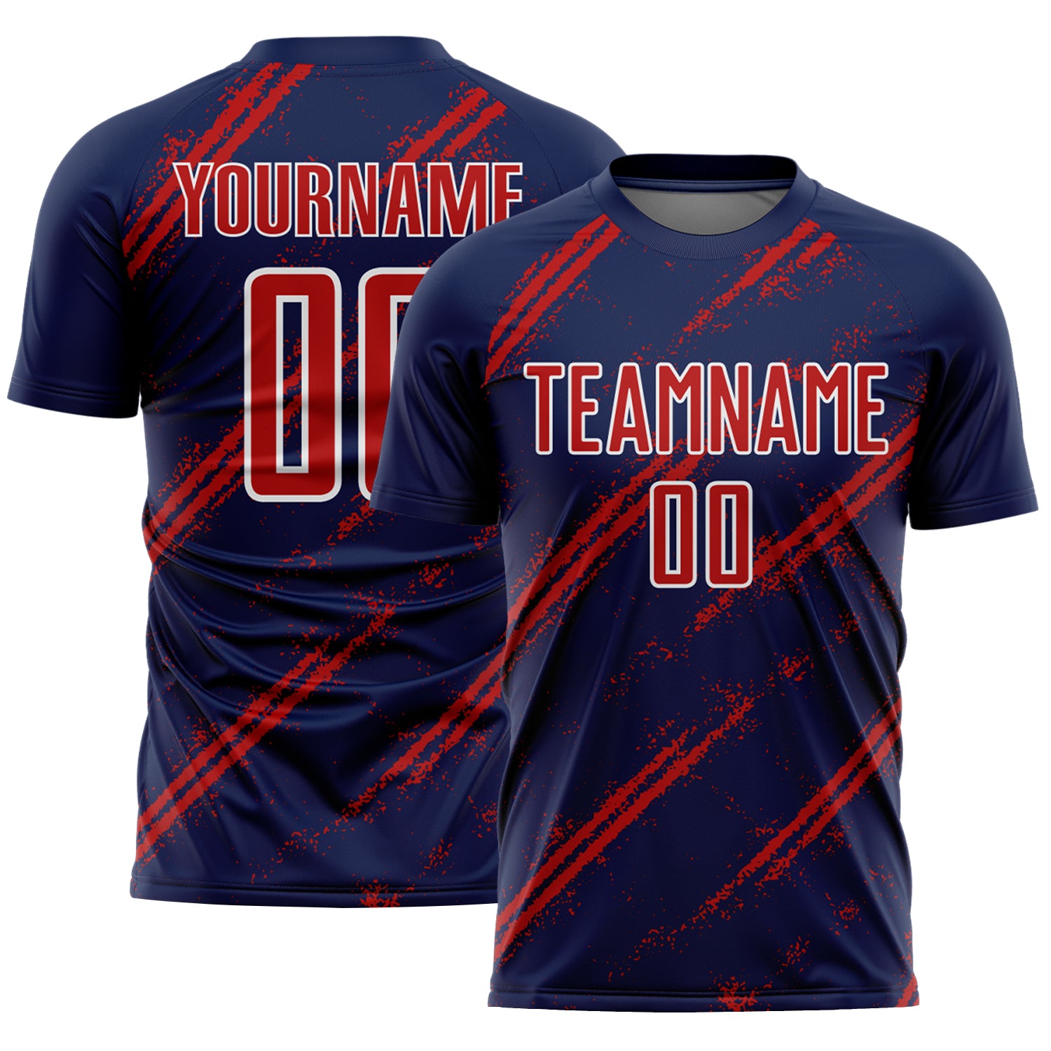 Custom Navy Red-White Abstract Fragment Art Splash Sublimation Soccer Uniform Jersey