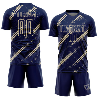 Custom Navy Cream Abstract Fragment Art Splash Sublimation Soccer Uniform Jersey