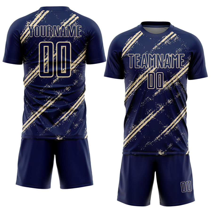 Custom Navy Cream Abstract Fragment Art Splash Sublimation Soccer Uniform Jersey