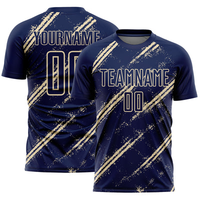 Custom Navy Cream Abstract Fragment Art Splash Sublimation Soccer Uniform Jersey