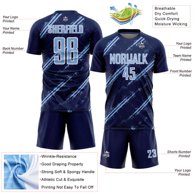 Custom Navy Light Blue-White Abstract Fragment Art Splash Sublimation Soccer Uniform Jersey