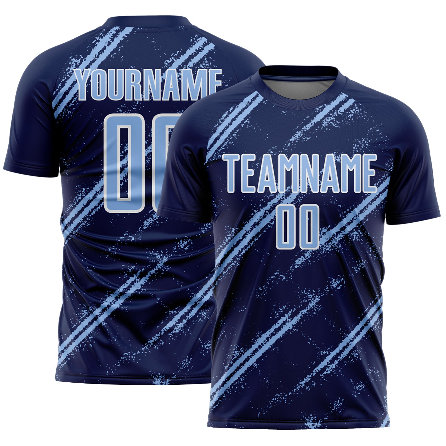 Custom Navy Light Blue-White Abstract Fragment Art Splash Sublimation Soccer Uniform Jersey