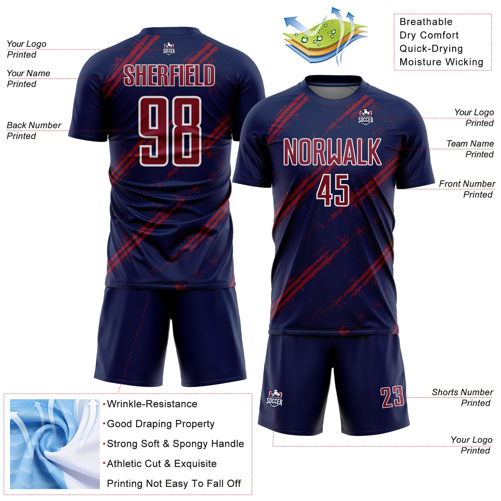 Custom Navy Crimson-White Abstract Fragment Art Splash Sublimation Soccer Uniform Jersey