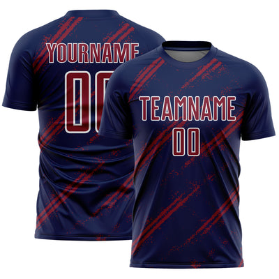 Custom Navy Crimson-White Abstract Fragment Art Splash Sublimation Soccer Uniform Jersey