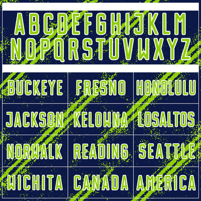 Custom Navy Neon Green-White Abstract Fragment Art Splash Sublimation Soccer Uniform Jersey