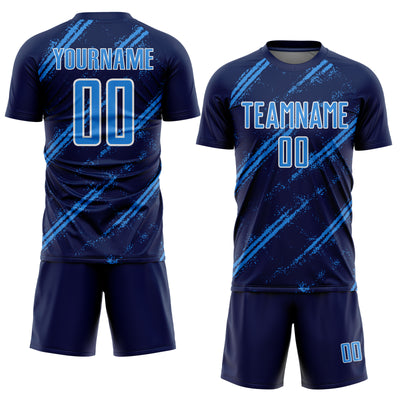 Custom Navy Powder Blue-White Abstract Fragment Art Splash Sublimation Soccer Uniform Jersey