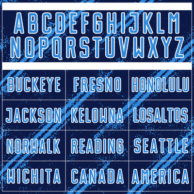 Custom Navy Powder Blue-White Abstract Fragment Art Splash Sublimation Soccer Uniform Jersey