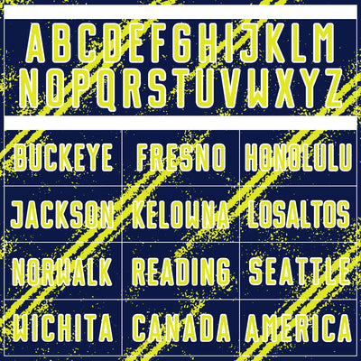 Custom Navy Neon Yellow-White Abstract Fragment Art Splash Sublimation Soccer Uniform Jersey