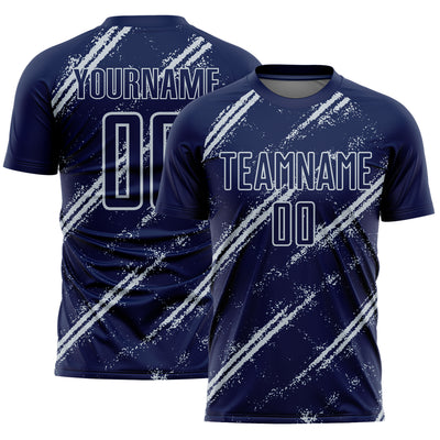Custom Navy Silver Abstract Fragment Art Splash Sublimation Soccer Uniform Jersey