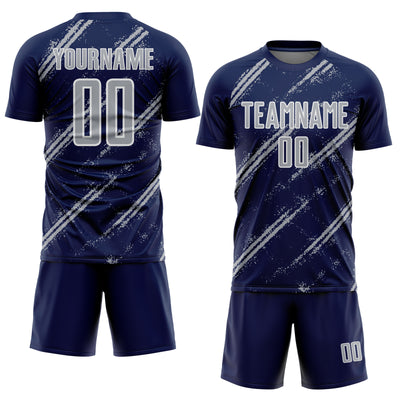 Custom Navy Gray-White Abstract Fragment Art Splash Sublimation Soccer Uniform Jersey
