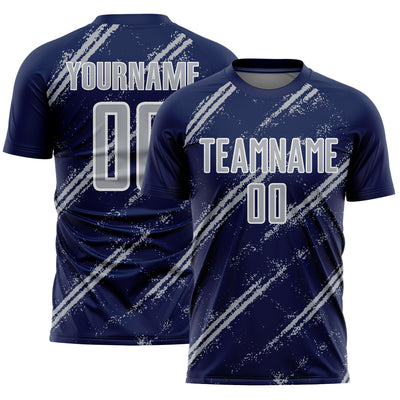 Custom Navy Gray-White Abstract Fragment Art Splash Sublimation Soccer Uniform Jersey